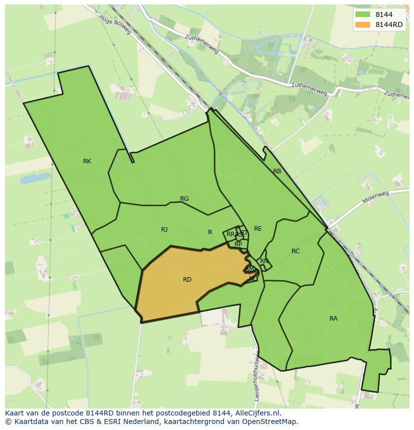 Afbeelding van het postcodegebied 8144 RD op de kaart.
