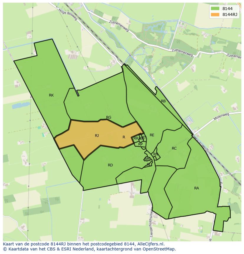 Afbeelding van het postcodegebied 8144 RJ op de kaart.