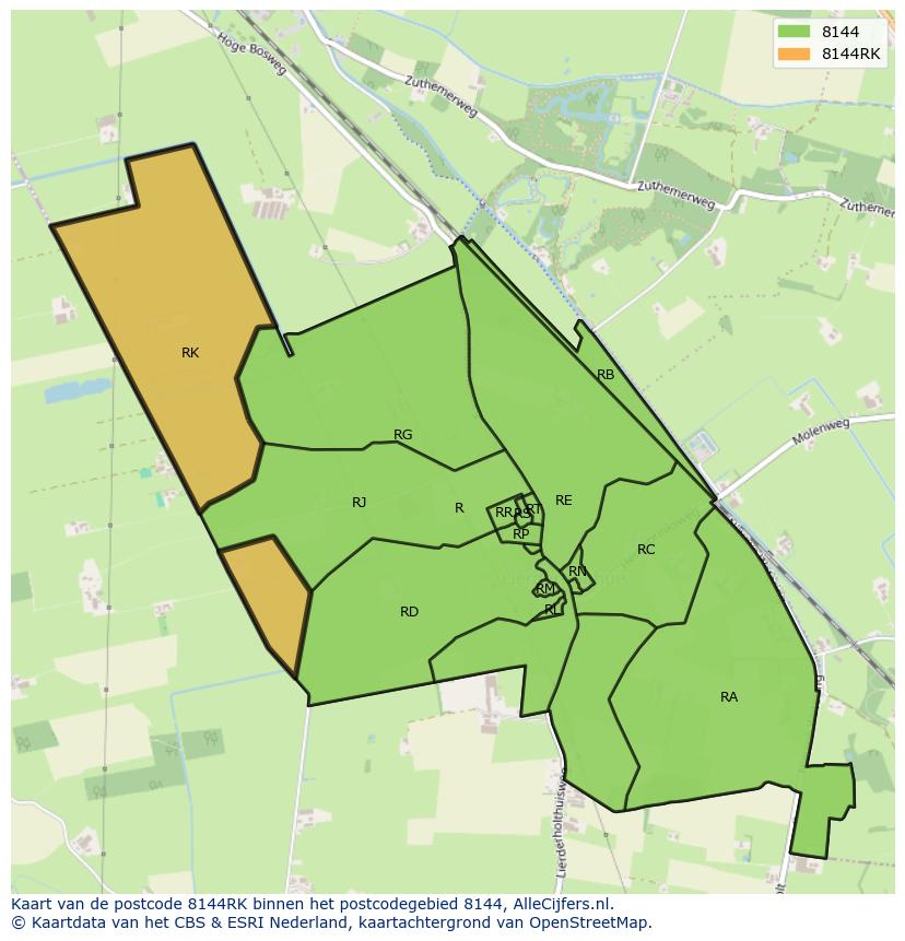 Afbeelding van het postcodegebied 8144 RK op de kaart.