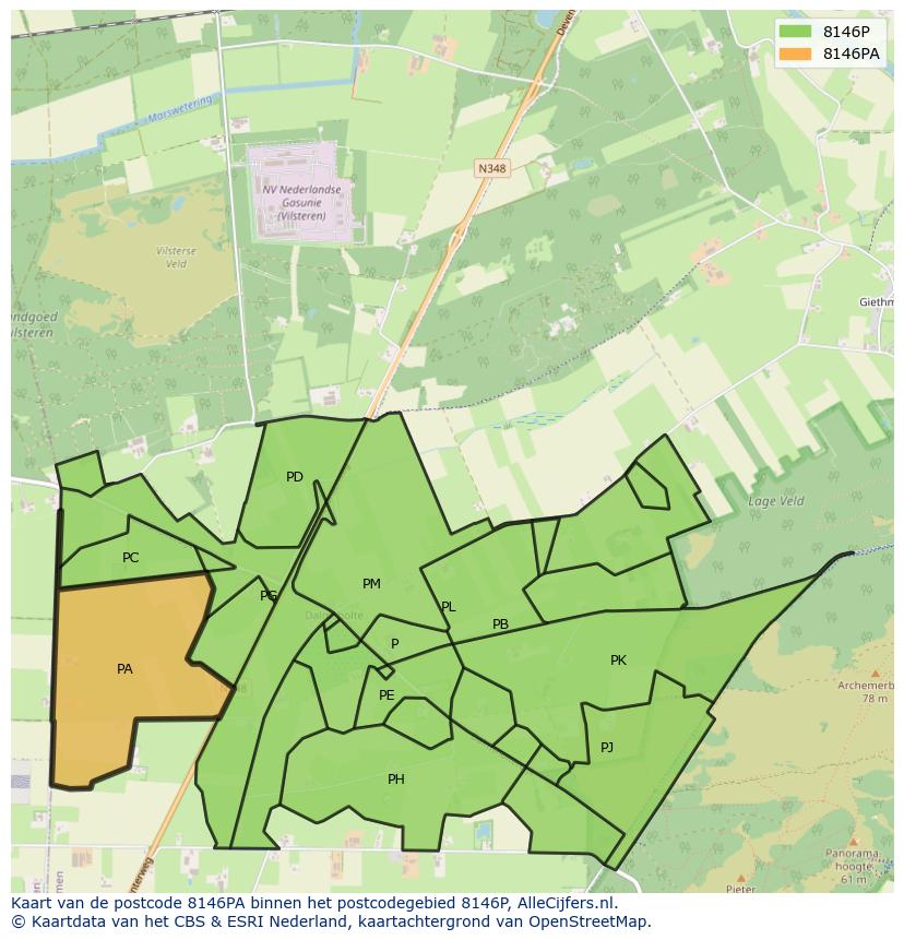 Afbeelding van het postcodegebied 8146 PA op de kaart.