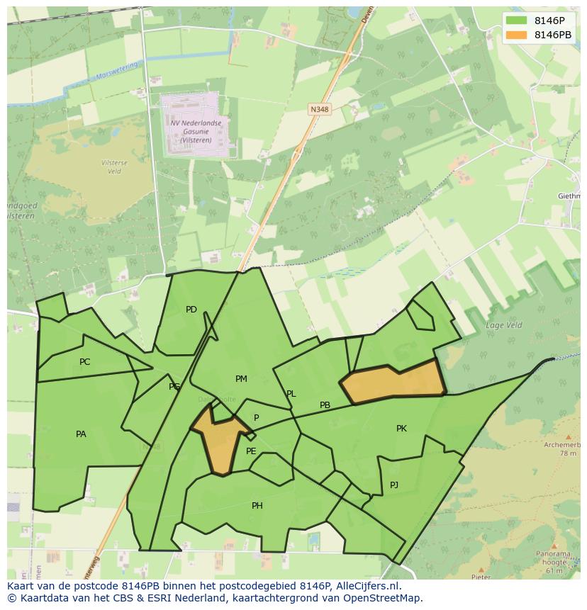 Afbeelding van het postcodegebied 8146 PB op de kaart.