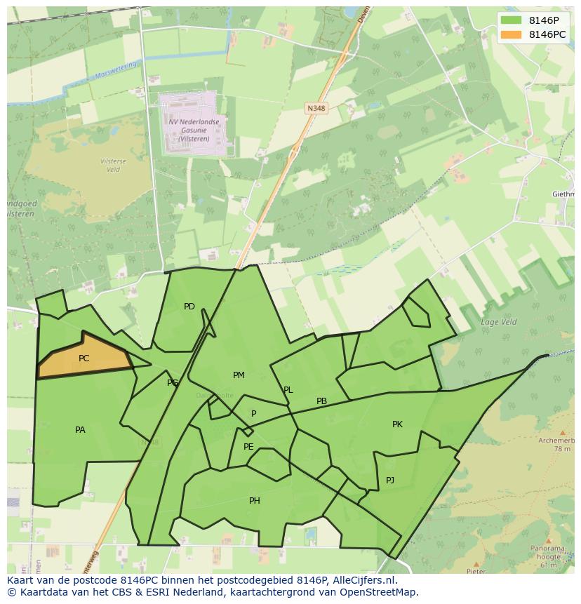 Afbeelding van het postcodegebied 8146 PC op de kaart.