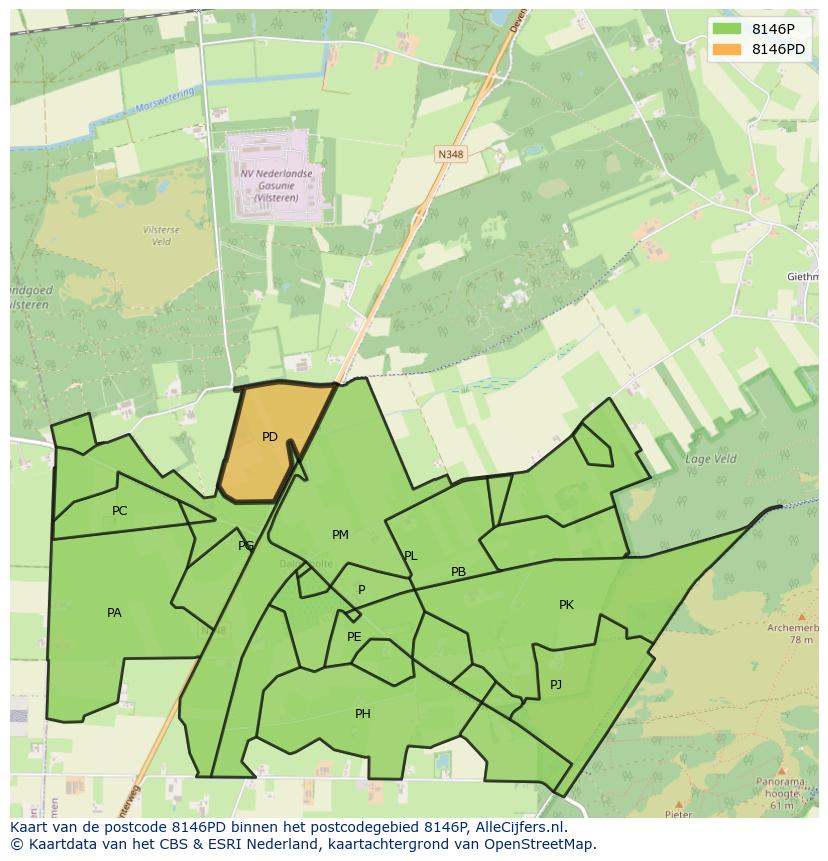 Afbeelding van het postcodegebied 8146 PD op de kaart.