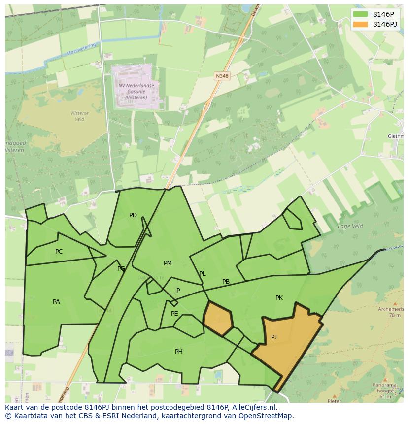 Afbeelding van het postcodegebied 8146 PJ op de kaart.