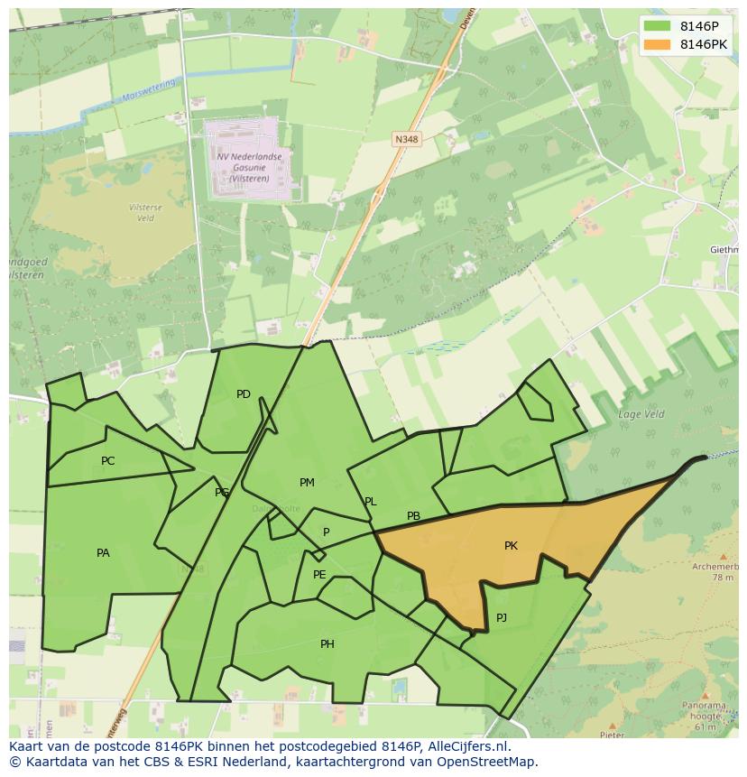 Afbeelding van het postcodegebied 8146 PK op de kaart.