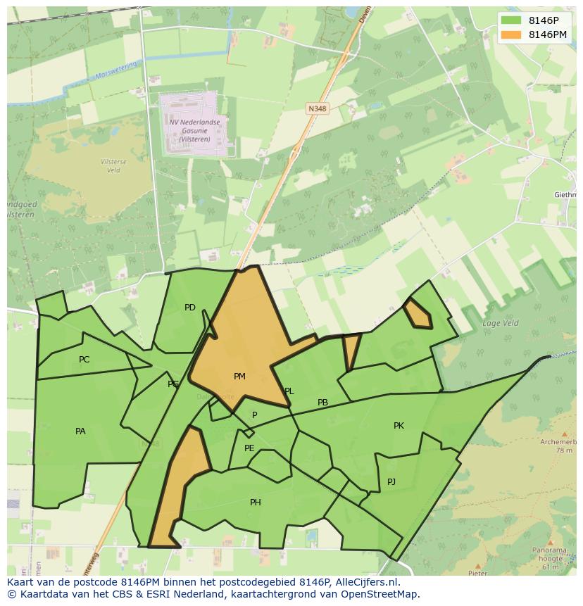 Afbeelding van het postcodegebied 8146 PM op de kaart.