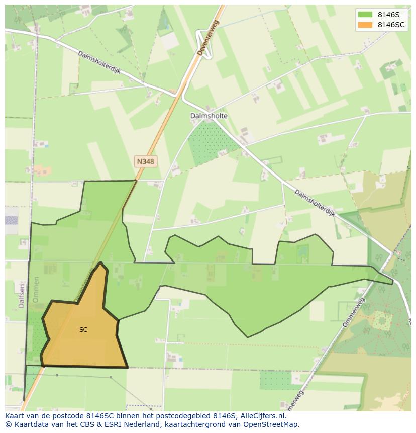 Afbeelding van het postcodegebied 8146 SC op de kaart.