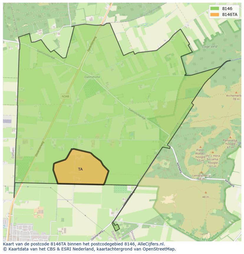 Afbeelding van het postcodegebied 8146 TA op de kaart.