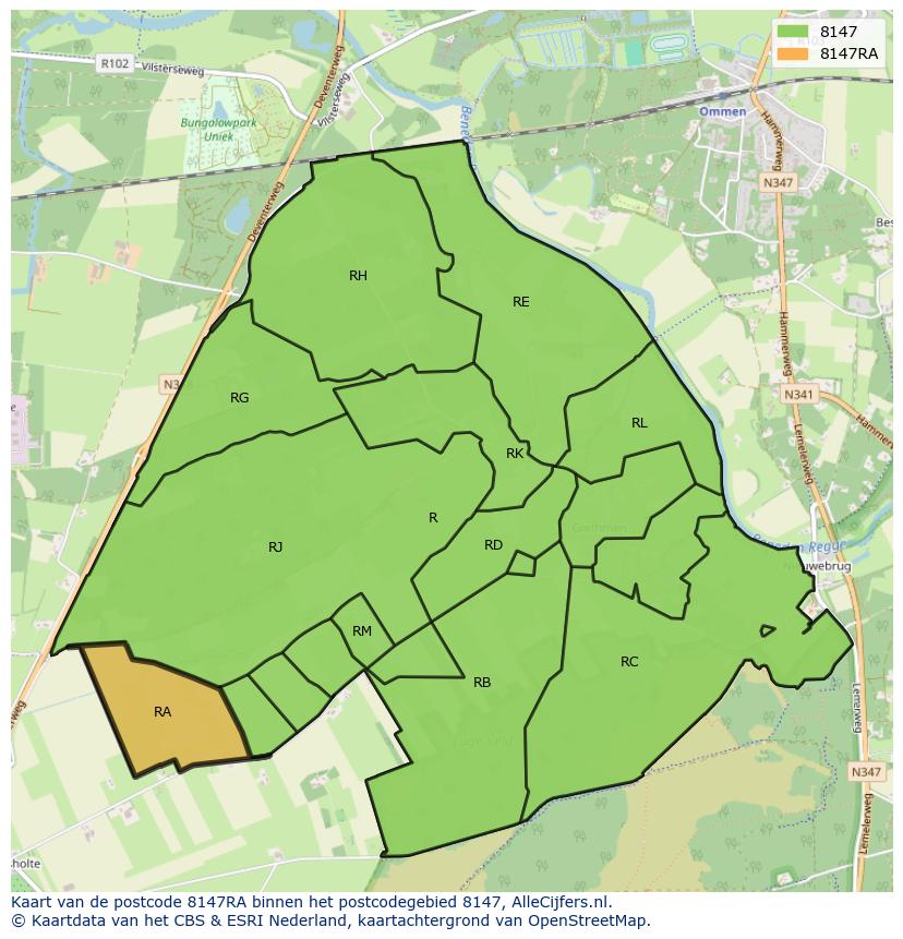 Afbeelding van het postcodegebied 8147 RA op de kaart.