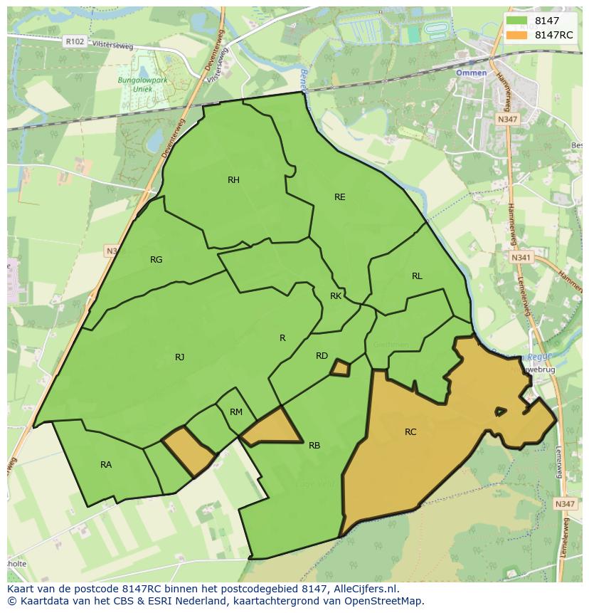 Afbeelding van het postcodegebied 8147 RC op de kaart.