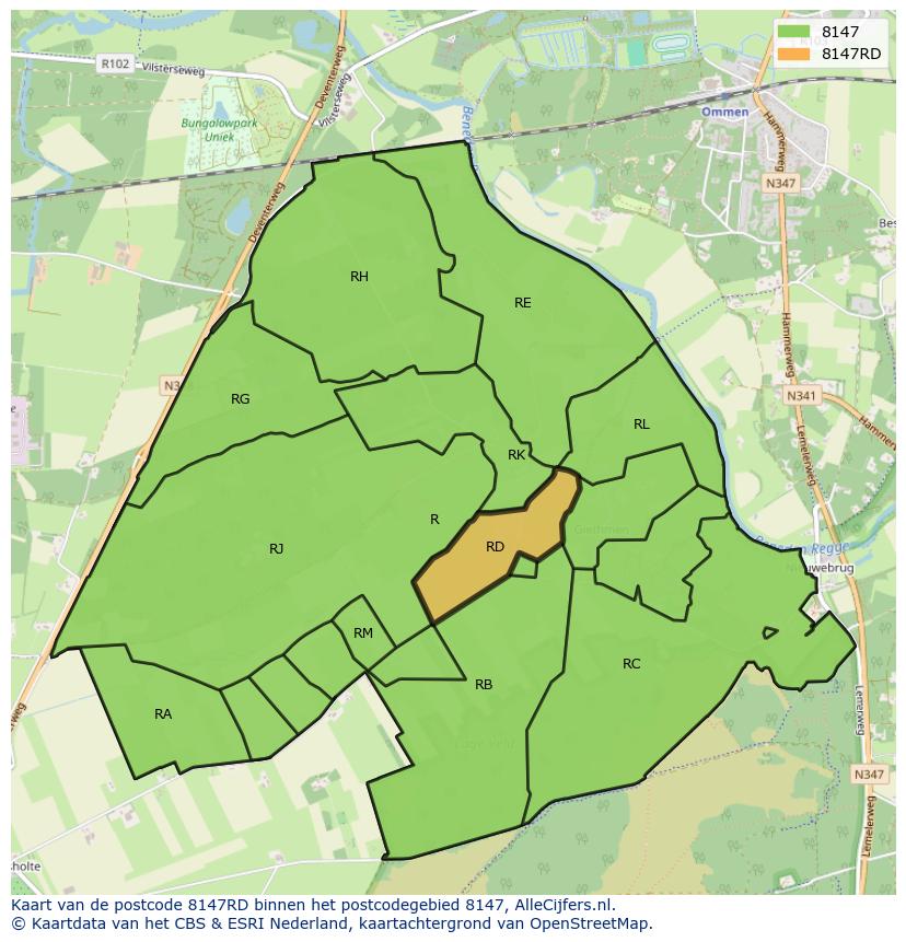 Afbeelding van het postcodegebied 8147 RD op de kaart.
