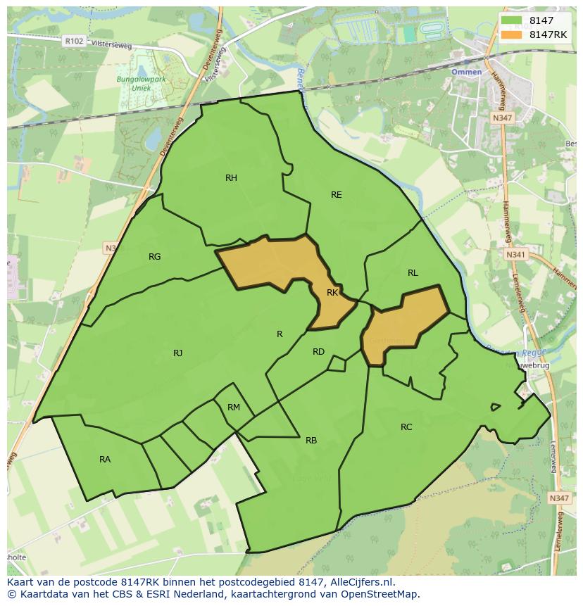 Afbeelding van het postcodegebied 8147 RK op de kaart.