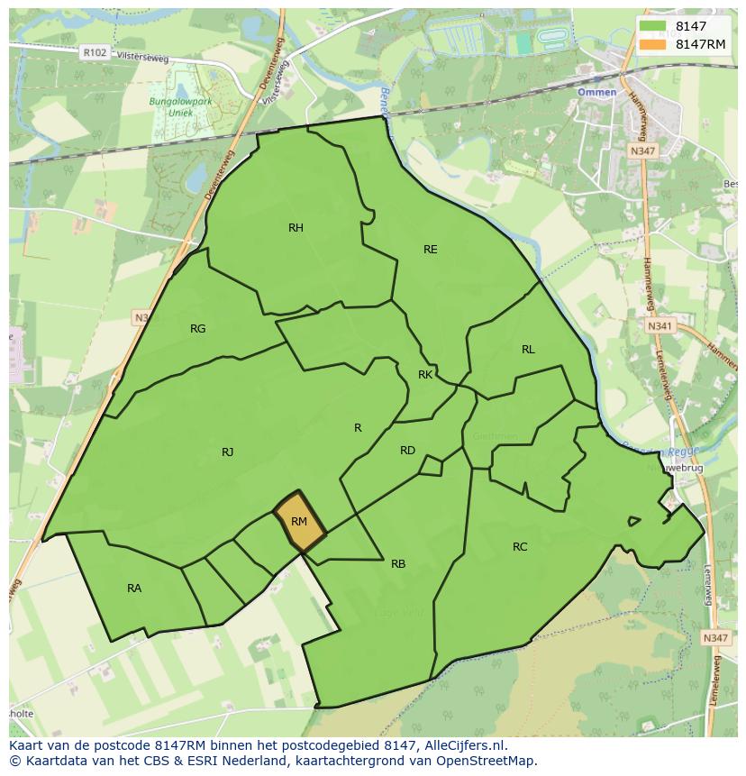 Afbeelding van het postcodegebied 8147 RM op de kaart.