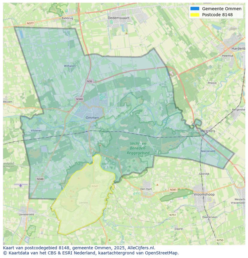 Afbeelding van het postcodegebied 8148 op de kaart.