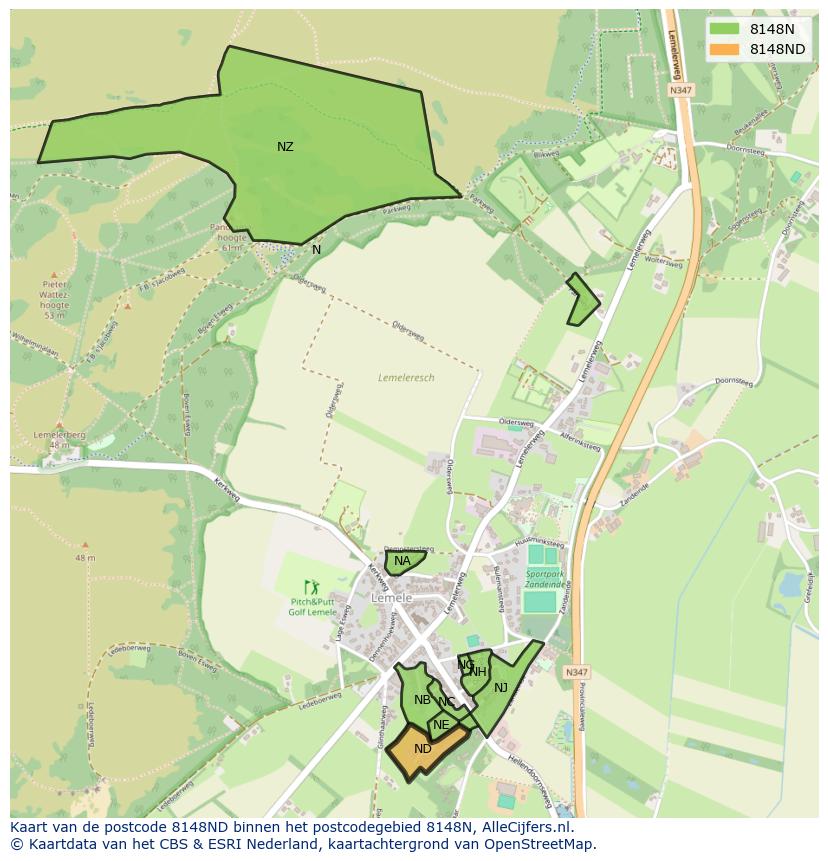 Afbeelding van het postcodegebied 8148 ND op de kaart.