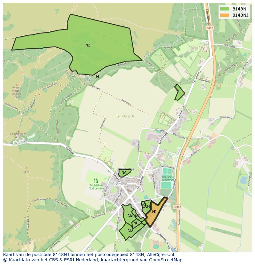 Afbeelding van het postcodegebied 8148 NJ op de kaart.