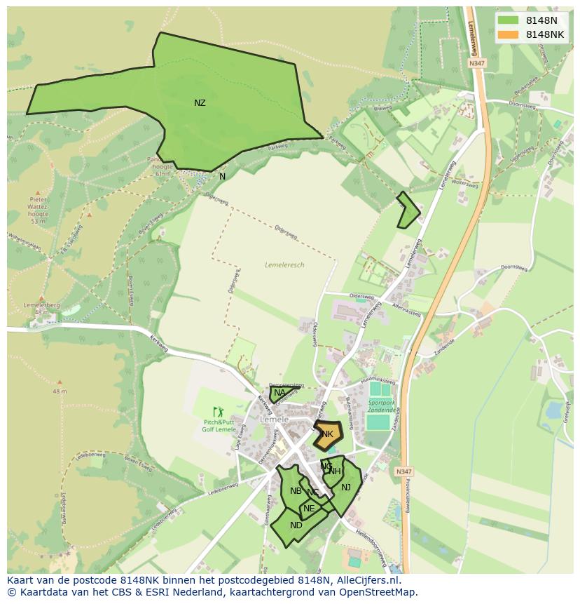 Afbeelding van het postcodegebied 8148 NK op de kaart.