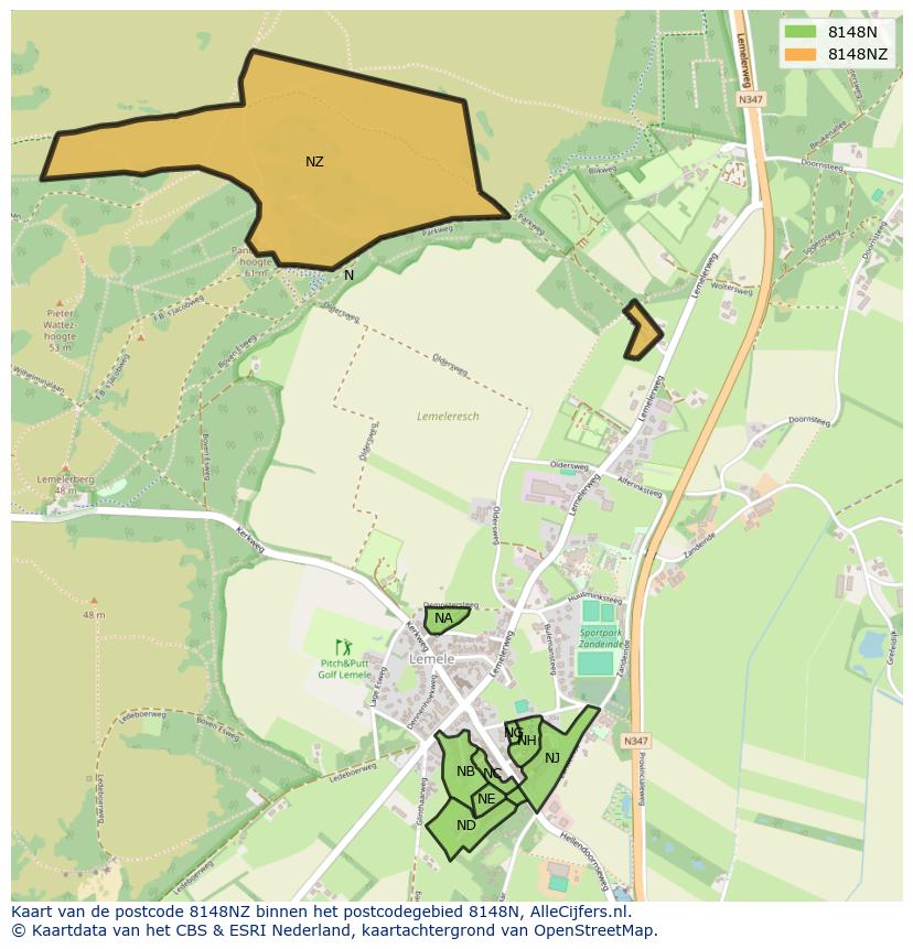 Afbeelding van het postcodegebied 8148 NZ op de kaart.