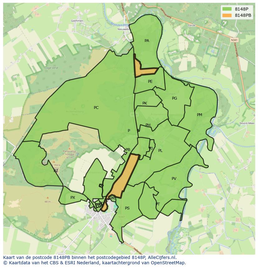 Afbeelding van het postcodegebied 8148 PB op de kaart.
