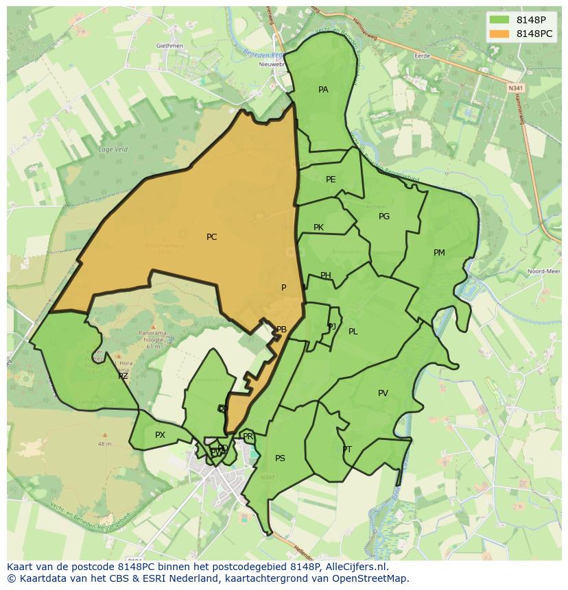 Afbeelding van het postcodegebied 8148 PC op de kaart.