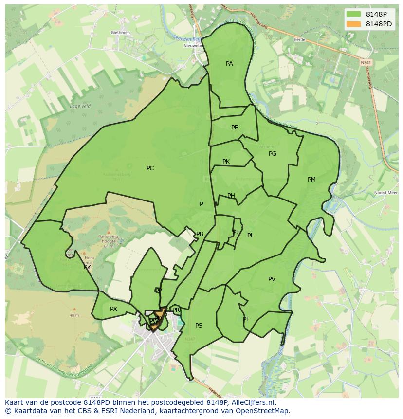 Afbeelding van het postcodegebied 8148 PD op de kaart.