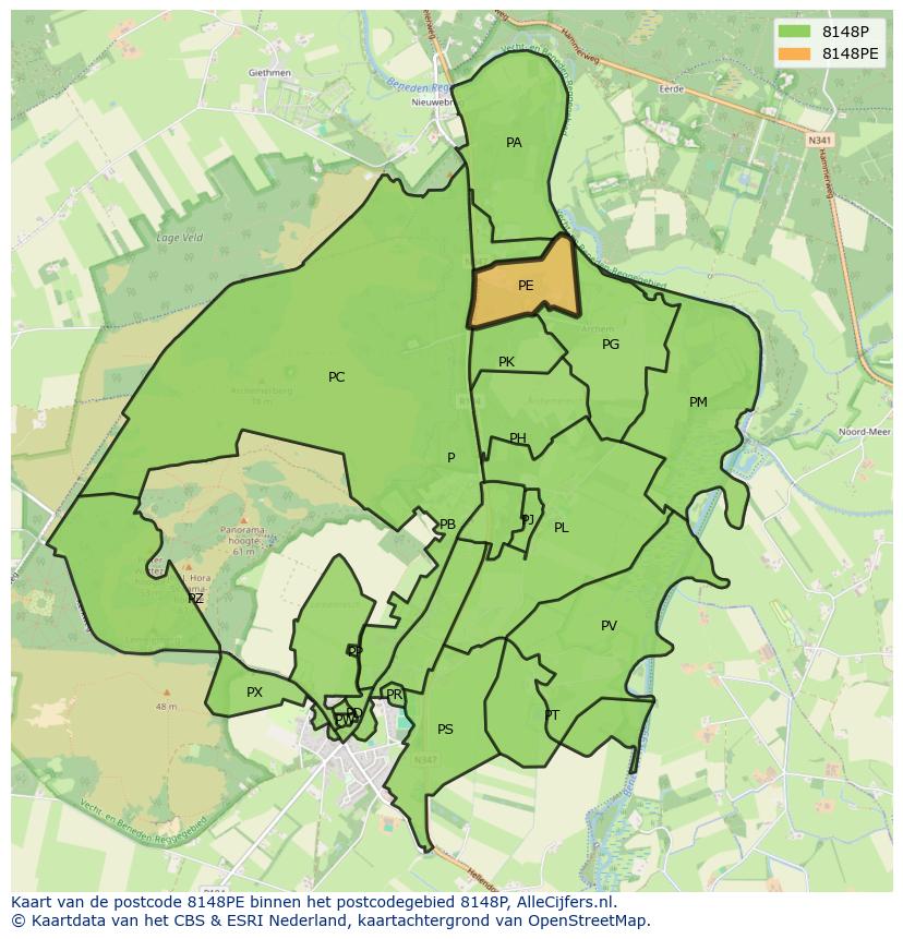 Afbeelding van het postcodegebied 8148 PE op de kaart.