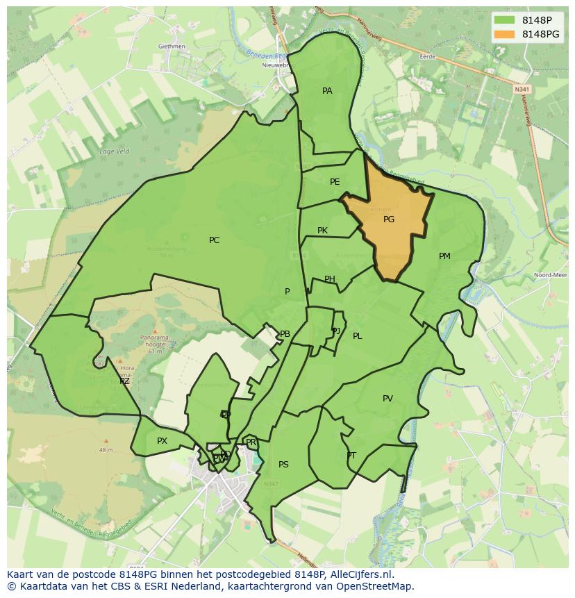 Afbeelding van het postcodegebied 8148 PG op de kaart.