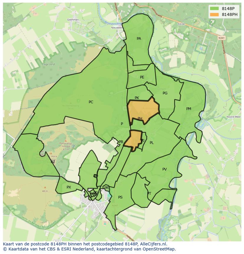 Afbeelding van het postcodegebied 8148 PH op de kaart.