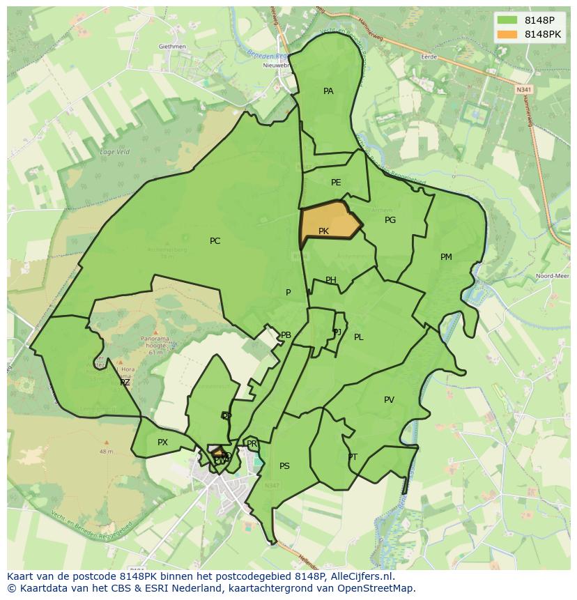 Afbeelding van het postcodegebied 8148 PK op de kaart.