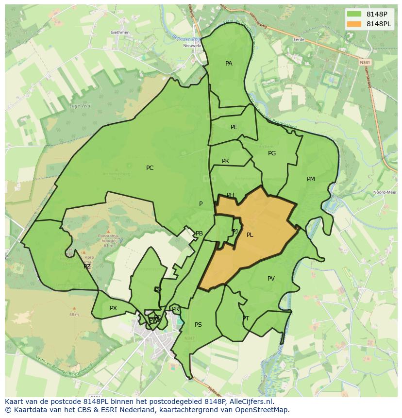 Afbeelding van het postcodegebied 8148 PL op de kaart.