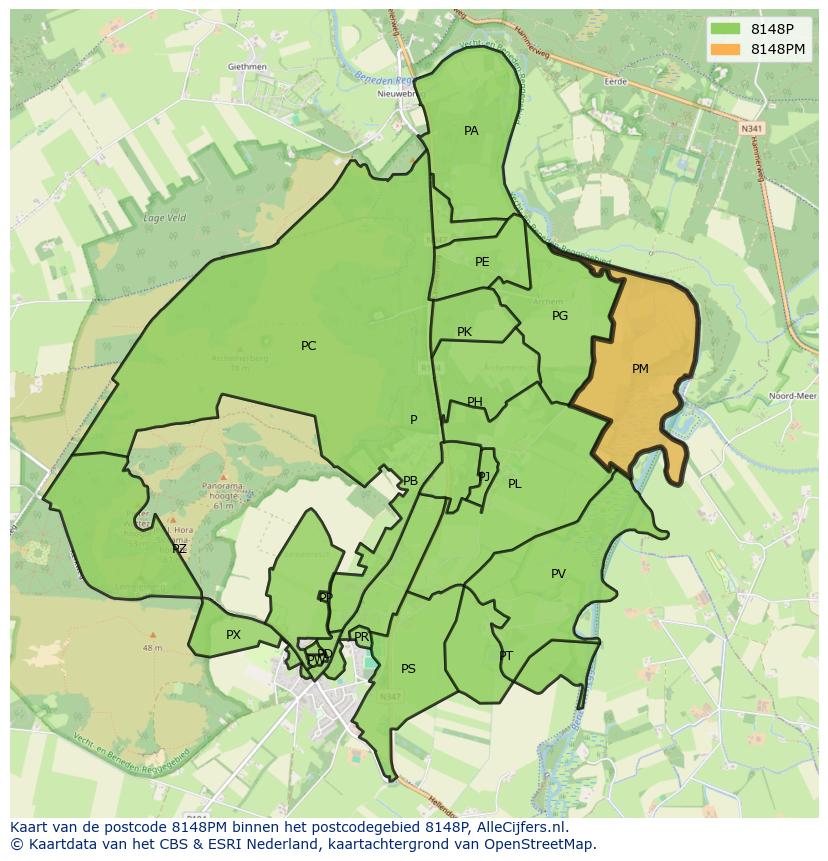 Afbeelding van het postcodegebied 8148 PM op de kaart.
