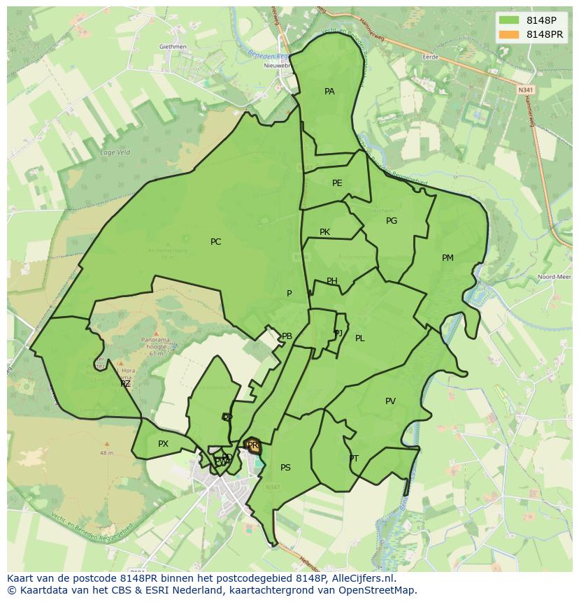 Afbeelding van het postcodegebied 8148 PR op de kaart.
