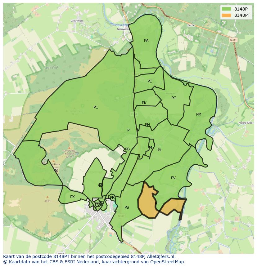 Afbeelding van het postcodegebied 8148 PT op de kaart.