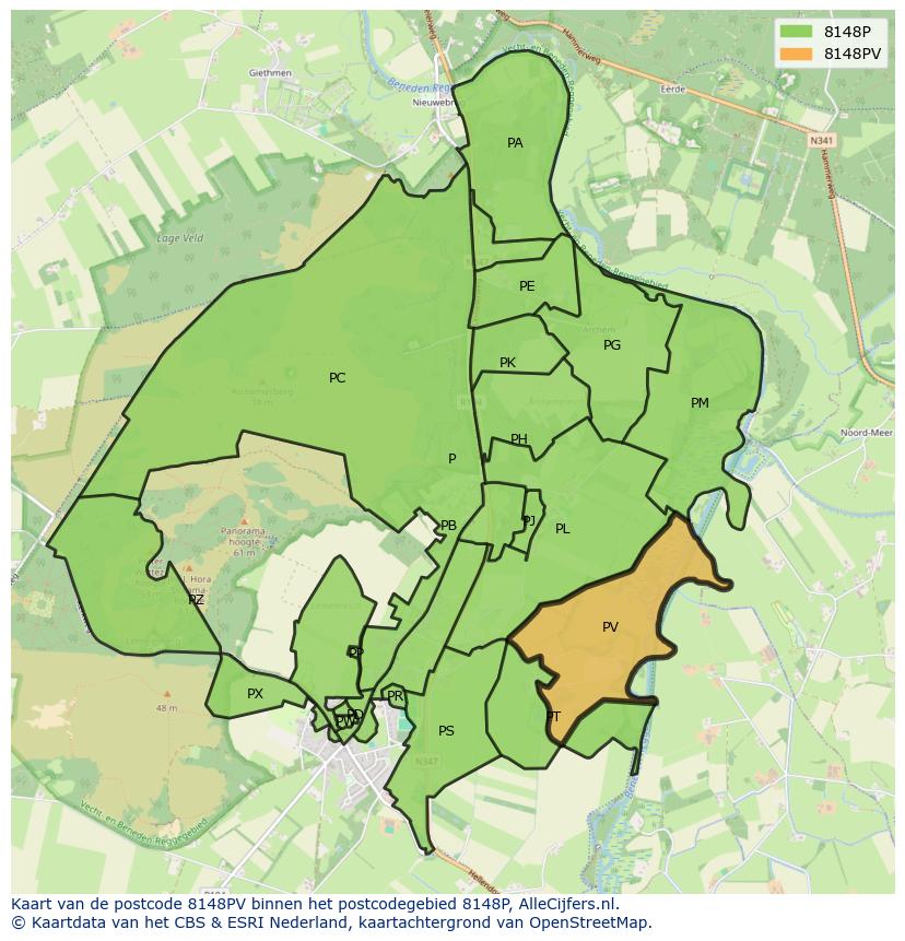 Afbeelding van het postcodegebied 8148 PV op de kaart.