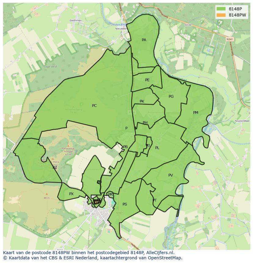 Afbeelding van het postcodegebied 8148 PW op de kaart.