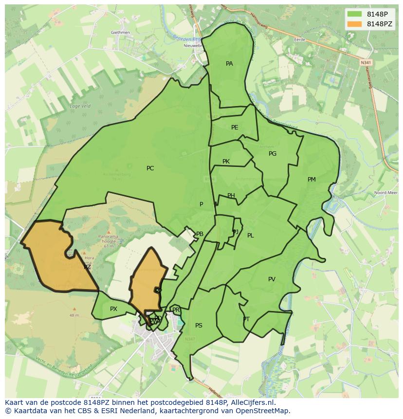 Afbeelding van het postcodegebied 8148 PZ op de kaart.
