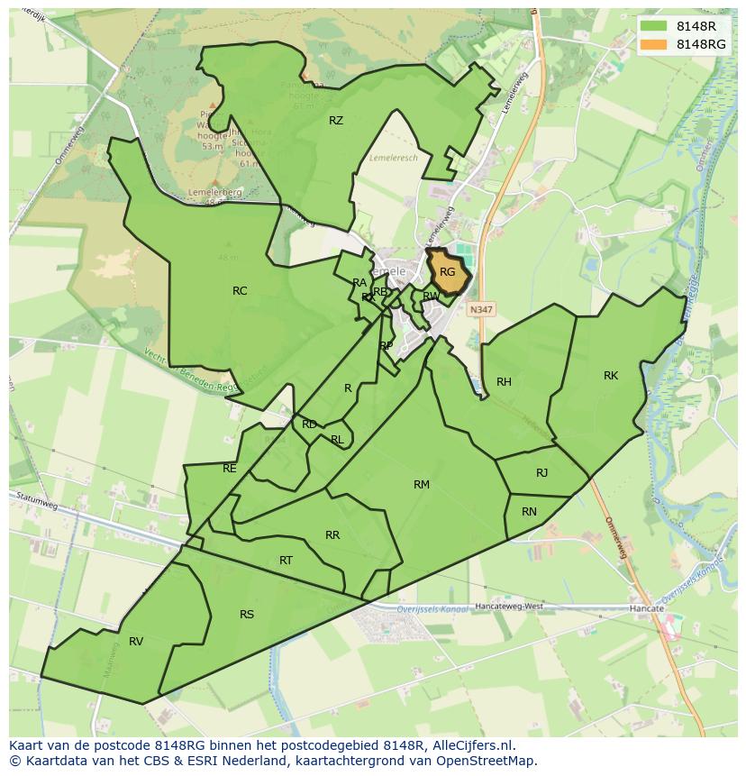 Afbeelding van het postcodegebied 8148 RG op de kaart.