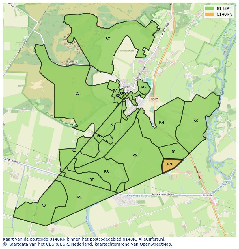 Afbeelding van het postcodegebied 8148 RN op de kaart.