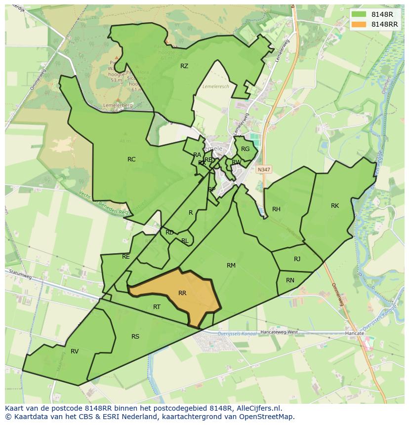 Afbeelding van het postcodegebied 8148 RR op de kaart.