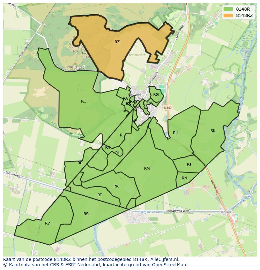 Afbeelding van het postcodegebied 8148 RZ op de kaart.
