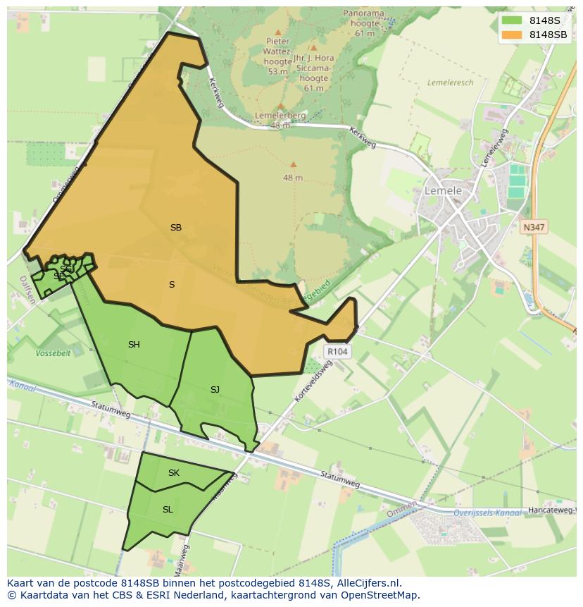 Afbeelding van het postcodegebied 8148 SB op de kaart.