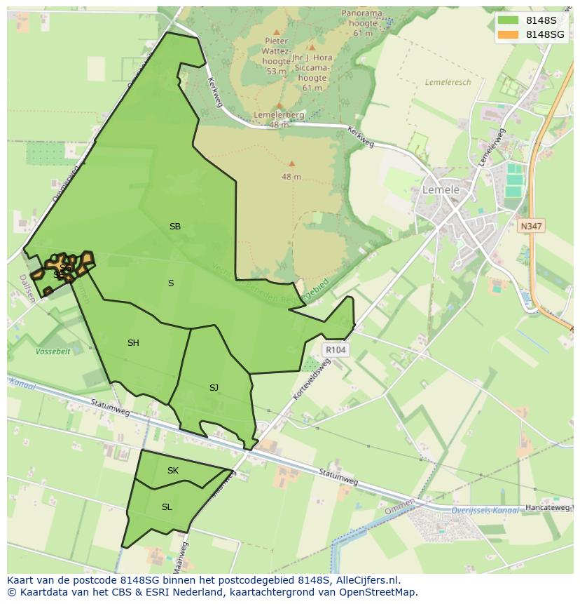 Afbeelding van het postcodegebied 8148 SG op de kaart.
