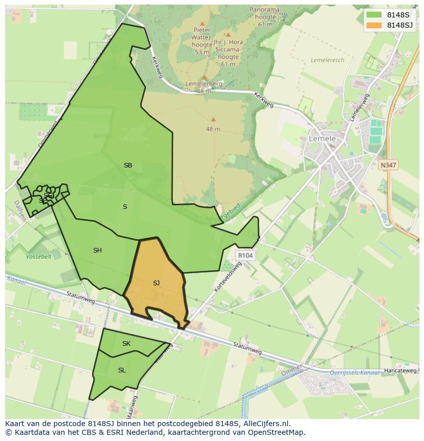 Afbeelding van het postcodegebied 8148 SJ op de kaart.