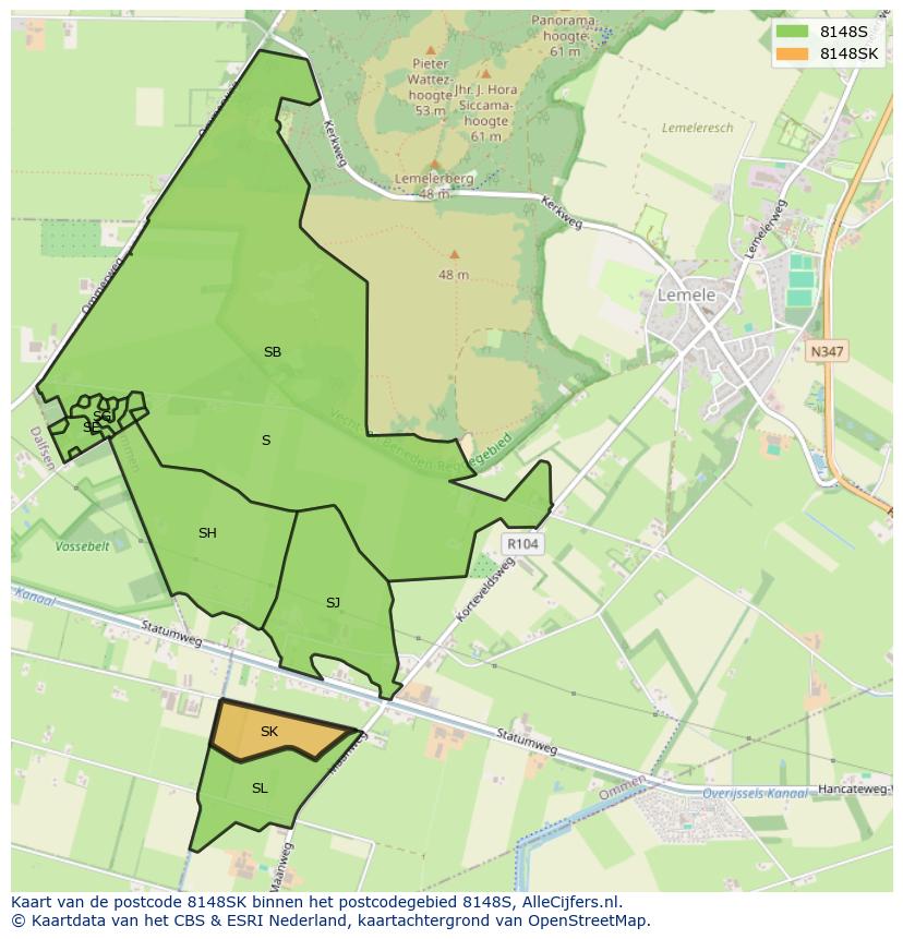 Afbeelding van het postcodegebied 8148 SK op de kaart.