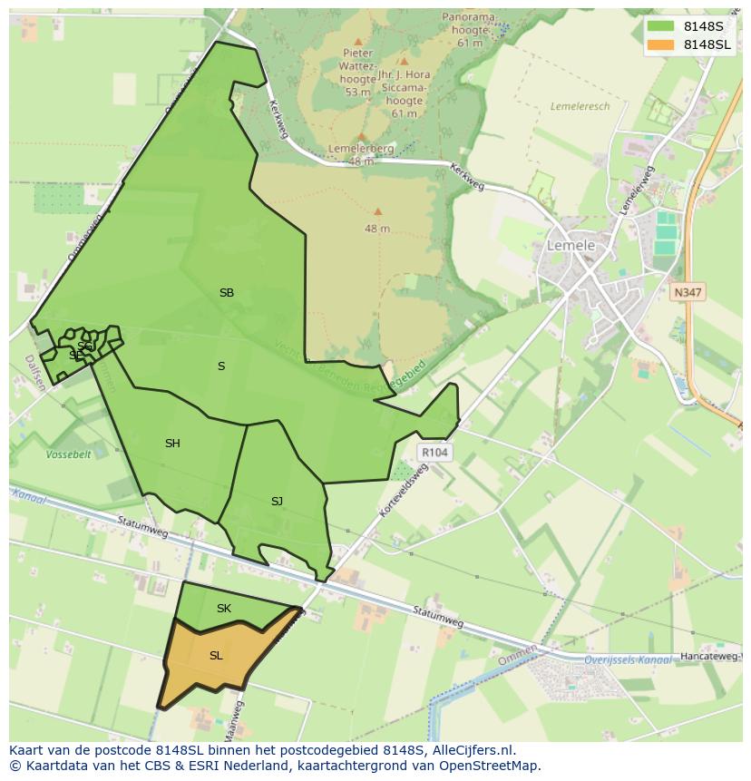 Afbeelding van het postcodegebied 8148 SL op de kaart.