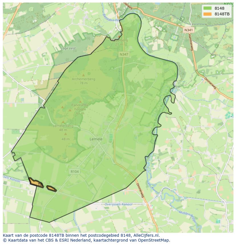 Afbeelding van het postcodegebied 8148 TB op de kaart.
