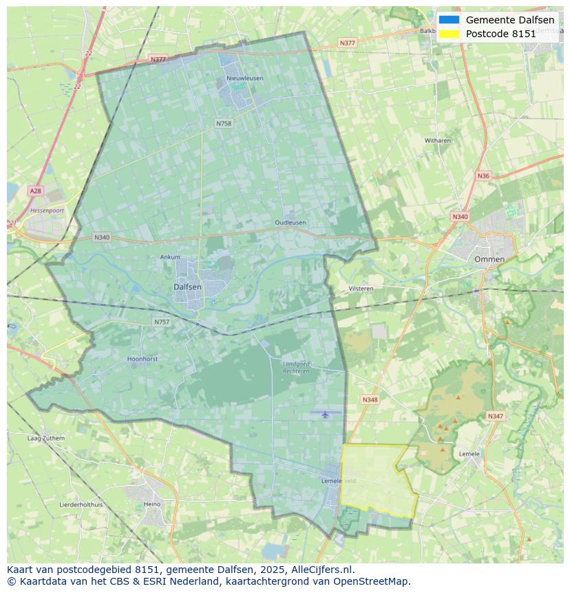 Afbeelding van het postcodegebied 8151 op de kaart.