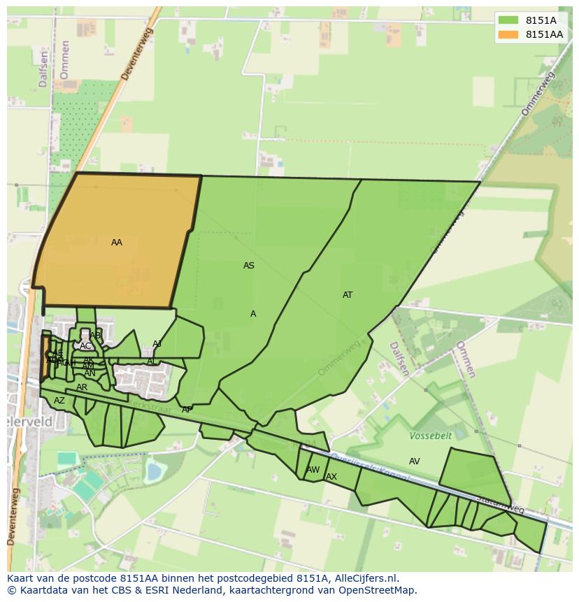 Afbeelding van het postcodegebied 8151 AA op de kaart.