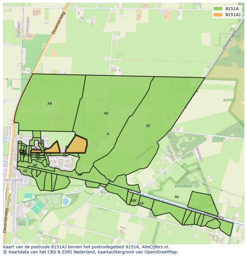 Afbeelding van het postcodegebied 8151 AJ op de kaart.