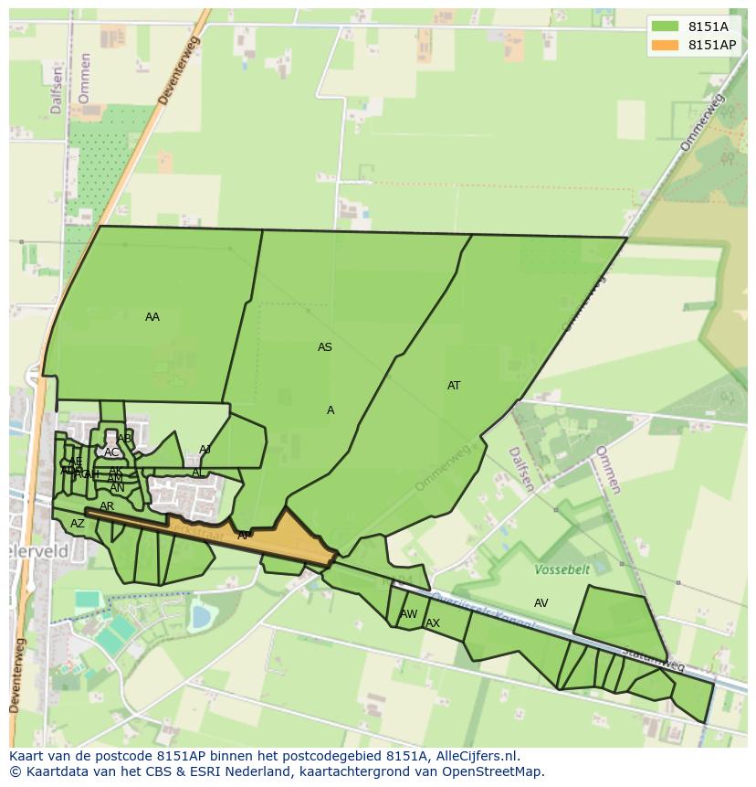 Afbeelding van het postcodegebied 8151 AP op de kaart.